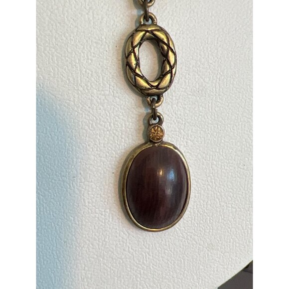 Vintage Avon SAQ Gold Tone Y Necklace Amber Brown Acrylic Cabochons Estate 16" - Picture 2 of 7